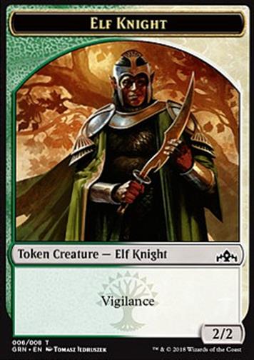 Token Elf Ritter  (Green and White 2/2) (Elf Knight)